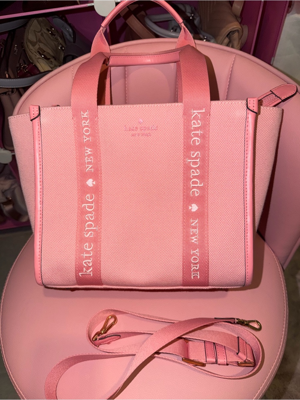 Kate Spade Pink Canvas Logo Strap Tote with Removable Crossbody
